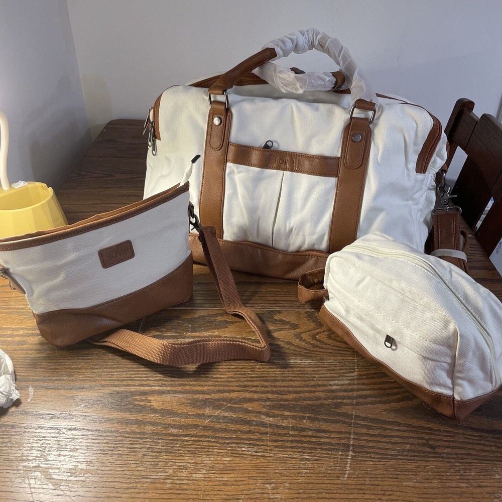 Weekend Overnight Travel Bags 3-piece White Canvas Duffel Duffle Luggage Dop Kit